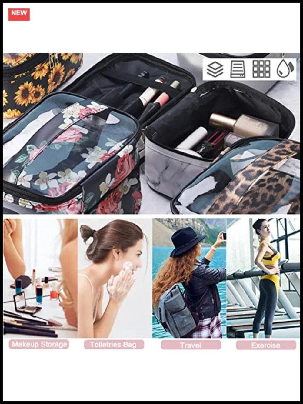 Travel Makeup Bag Large Capacity Faux Leather Cosmetic Case Waterproof Toiletry